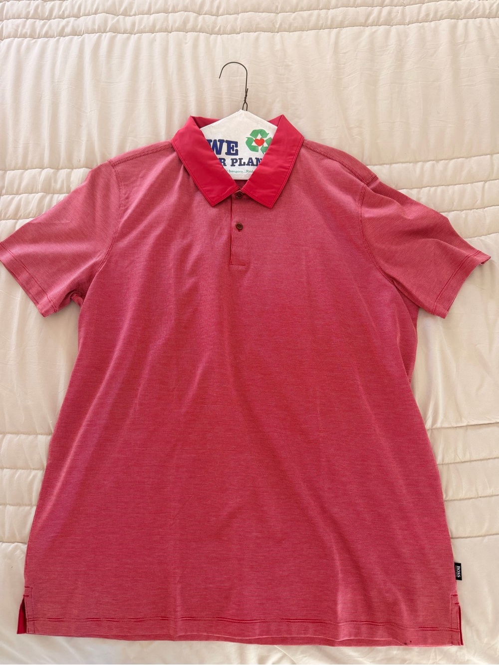 Hugo Boss Men's Red Polo with Contrast Dark Red Collar